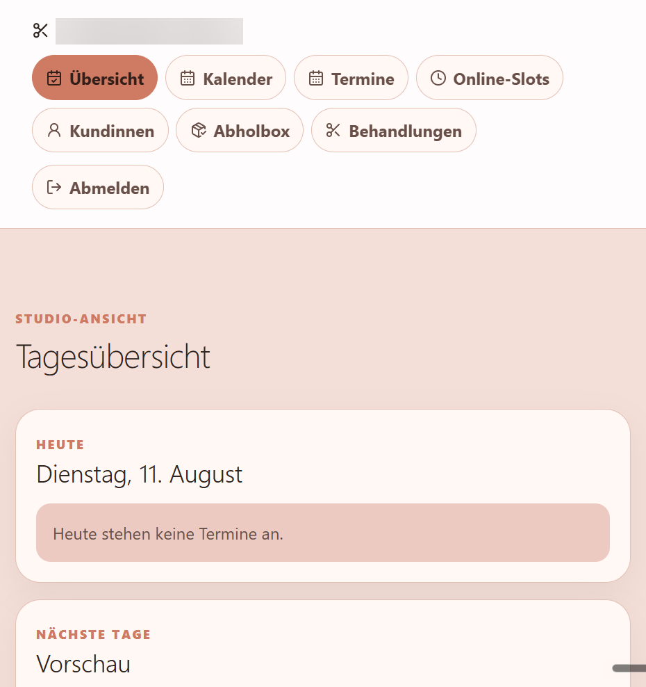 Kosmetik-Alpha Buchungs- oder Kalenderübersicht